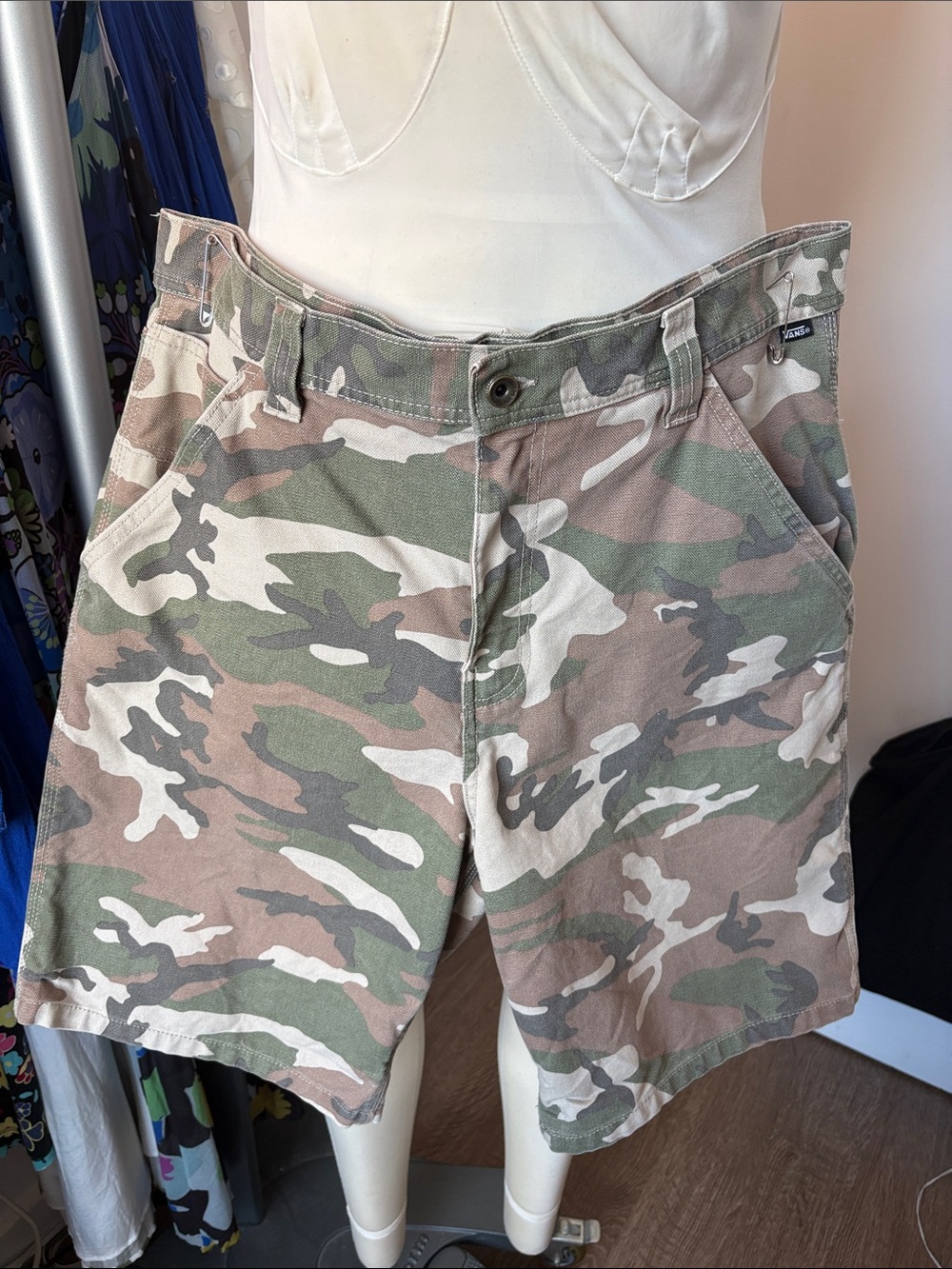Vans Men's Camo Cargo Shorts in Green and Tan